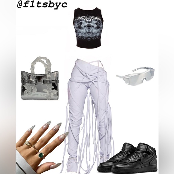 TLZ L’FEMME WHITE VEGAN LEATHER STRAP TROUSER NWT - Picture 4 of 4